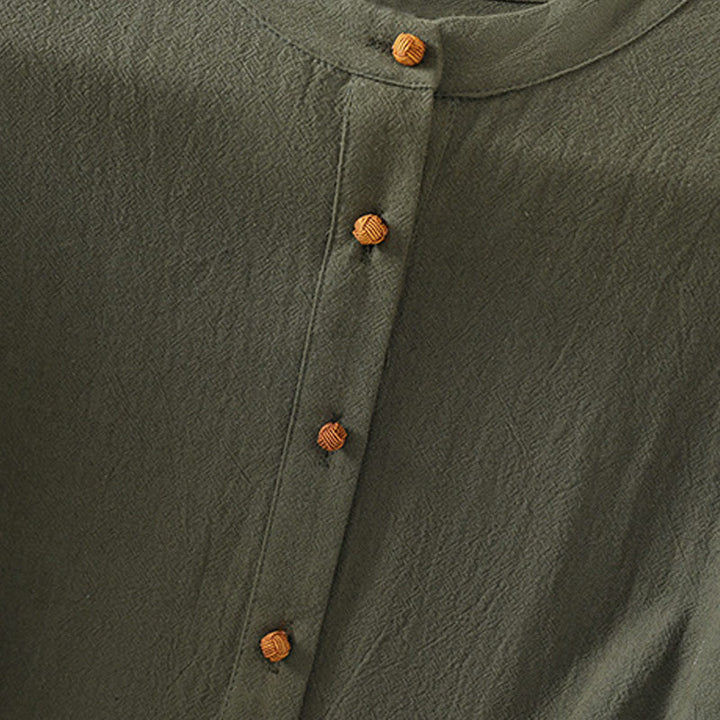 Camisa de lino y algodón de media manga con bolsillo para mujer, diseño sencillo, informal, de verano, con medio botón, de color puro - image 9