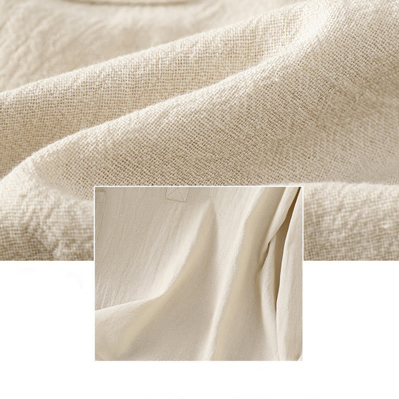 Camisa de lino y algodón de media manga con bolsillo para mujer, diseño sencillo, informal, de verano, con medio botón, de color puro - image 5