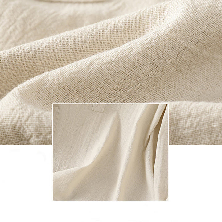 Camisa de lino y algodón de media manga con bolsillo para mujer, diseño sencillo, informal, de verano, con medio botón, de color puro - image 5