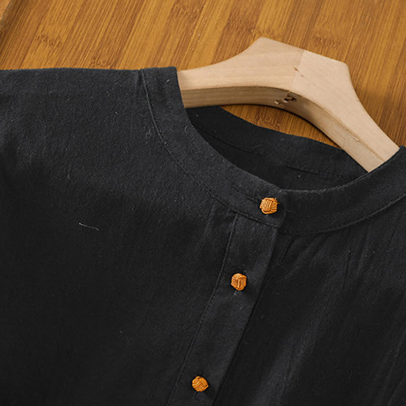 Camisa de lino y algodón de media manga con bolsillo para mujer, diseño sencillo, informal, de verano, con medio botón, de color puro - image 15