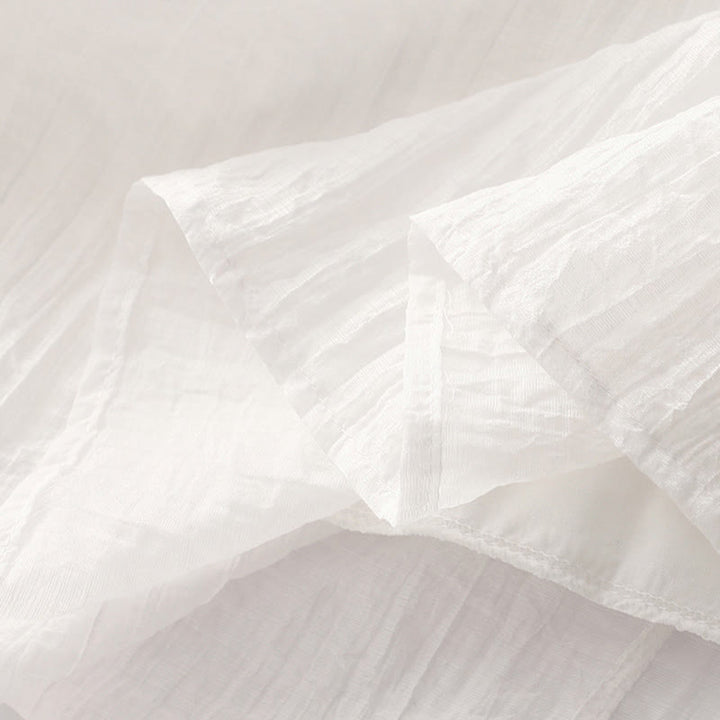 Vestido midi informal de verano con bordado liso y doble capa de algodón y lino de manga corta con Buddha Stones - image 28