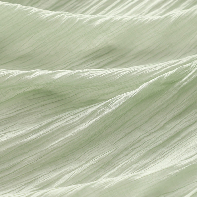 Vestido midi informal de verano con bordado liso y doble capa de algodón y lino de manga corta con Buddha Stones - image 5