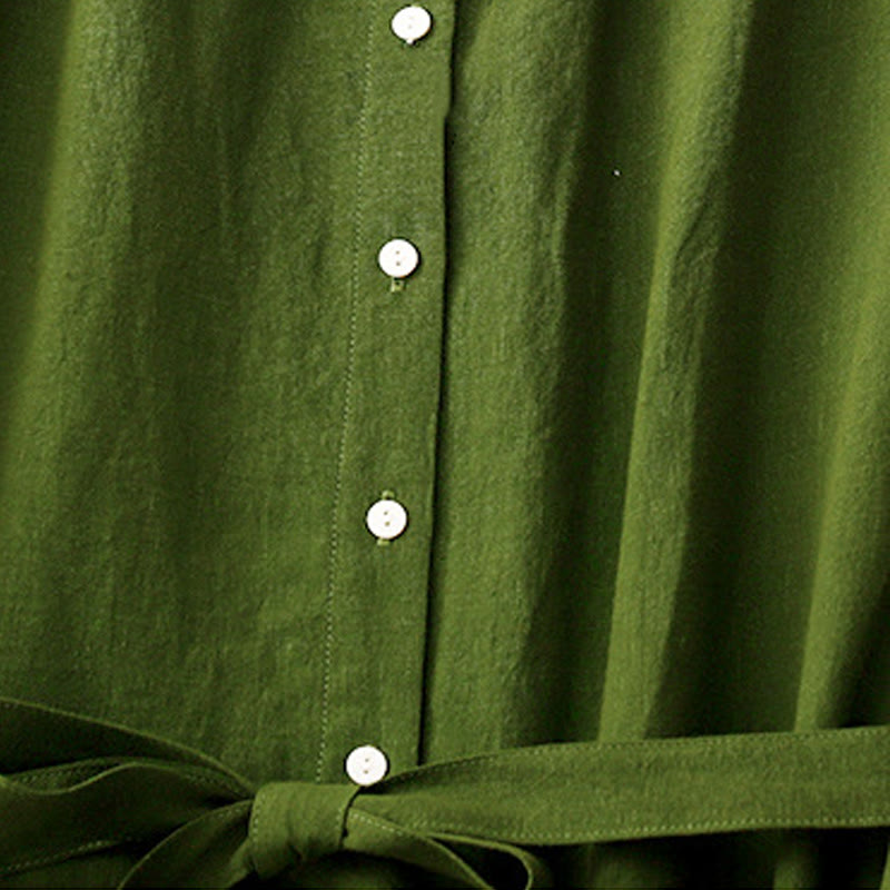 Vestido midi de algodón sin mangas con solapa y botones en la parte delantera, estilo cárdigan de Buddha Stones, de verano, liso, con cordones - image 10