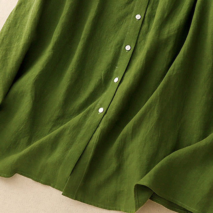 Vestido midi de algodón sin mangas con cuello de solapa y cordones, estampado Buddha Stones Summer. - image 12