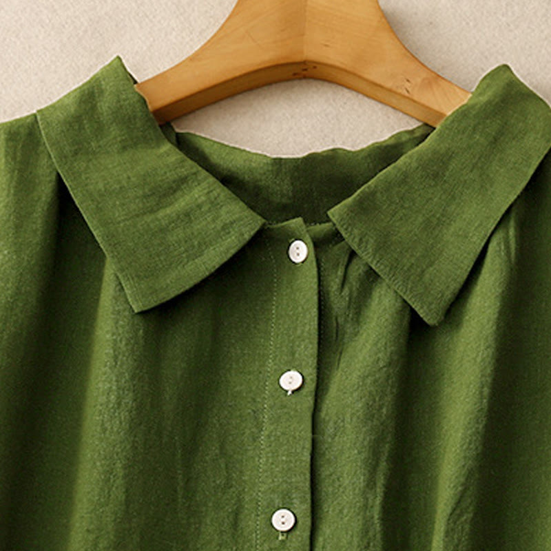 Vestido midi de algodón sin mangas con solapa y botones en la parte delantera, estilo cárdigan de Buddha Stones, de verano, liso, con cordones - image 9