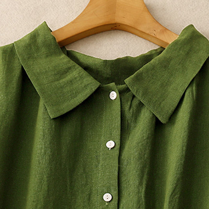 Vestido midi de algodón sin mangas con solapa y botones en la parte delantera, estilo cárdigan de Buddha Stones, de verano, liso, con cordones - image 9