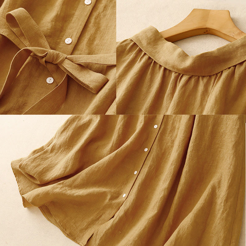 Vestido midi de algodón sin mangas con solapa y botones en la parte delantera, estilo cárdigan de Buddha Stones, de verano, liso, con cordones - image 7