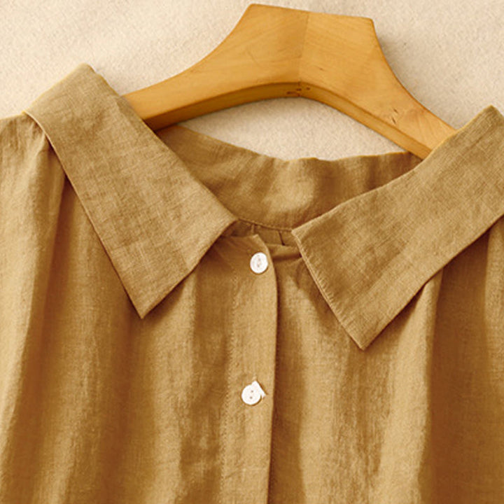 Vestido midi de algodón sin mangas con solapa y botones en la parte delantera, estilo cárdigan de Buddha Stones, de verano, liso, con cordones - image 2