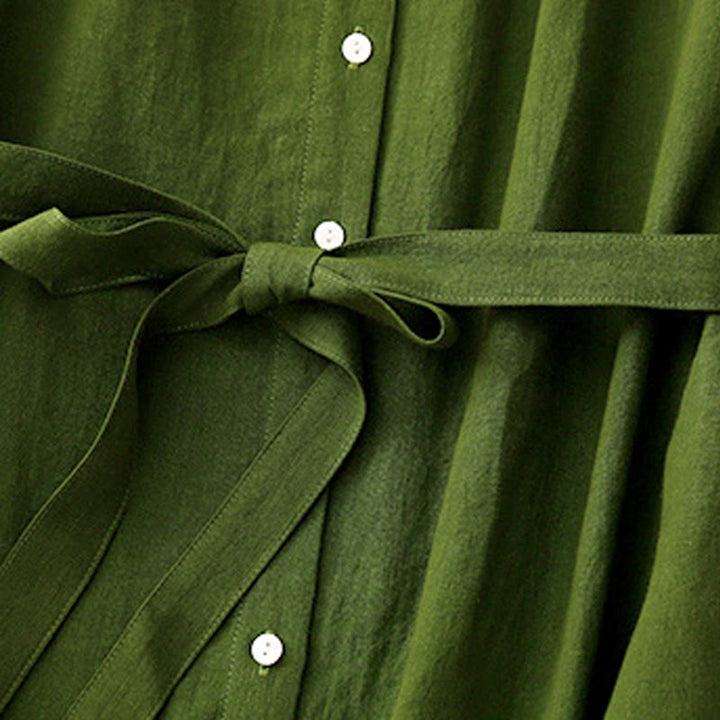 Vestido midi de algodón sin mangas con solapa y botones en la parte delantera, estilo cárdigan de Buddha Stones, de verano, liso, con cordones - image 11