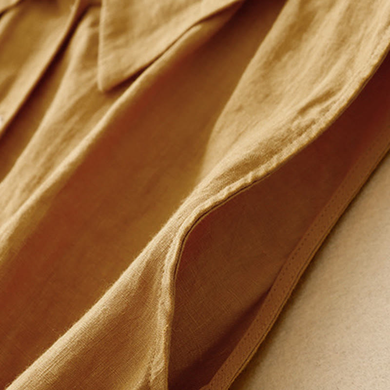 Vestido midi de algodón sin mangas con solapa y botones en la parte delantera, estilo cárdigan de Buddha Stones, de verano, liso, con cordones - image 6