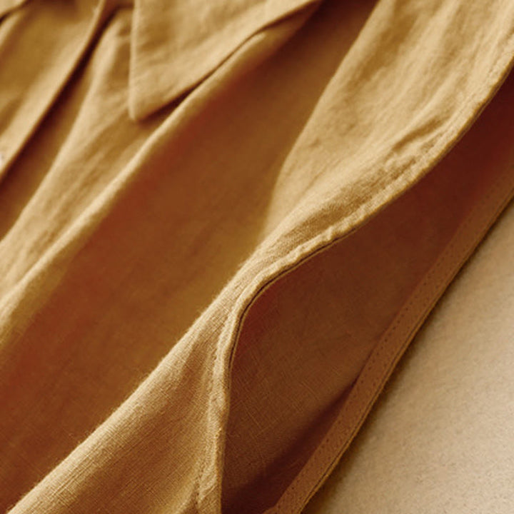 Vestido midi de algodón sin mangas con solapa y botones en la parte delantera, estilo cárdigan de Buddha Stones, de verano, liso, con cordones - image 6