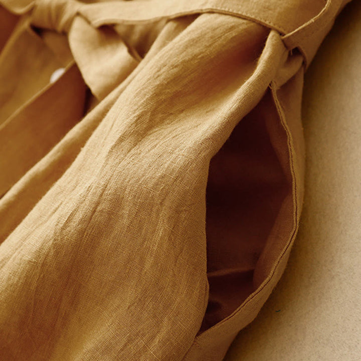 Vestido midi de algodón sin mangas con solapa y botones en la parte delantera, estilo cárdigan de Buddha Stones, de verano, liso, con cordones - image 4