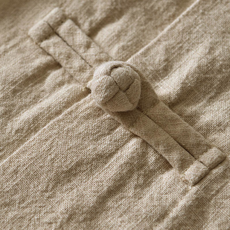 Camisa de hombre de lino y algodón con bolsillos, estilo chino Tang, con estampado de Buddha Stones y botones de rana. - image 24