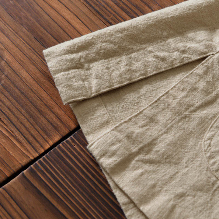 Camisa de hombre de lino y algodón con bolsillos, estilo chino Tang, con estampado de Buddha Stones y botones de rana. - image 26