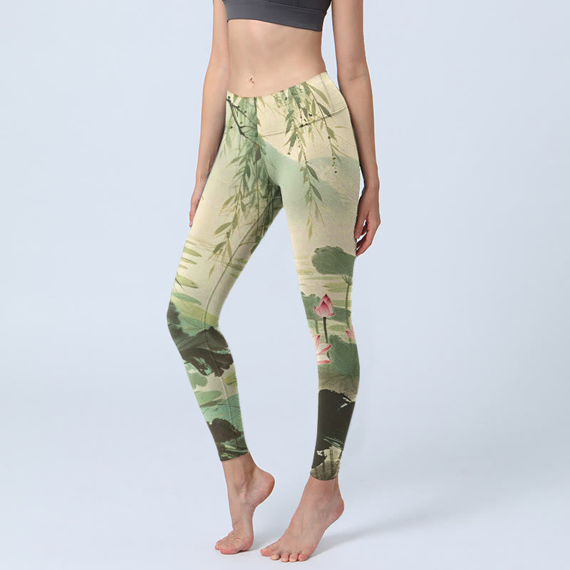 Leggings de yoga para mujer con estampado de flores de loto rosa, Buddha Stones - Verdemar - US18，UK/AU22，EU50 (4XL) - image 0