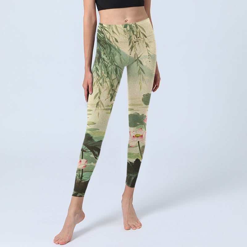 Leggings de yoga para mujer con estampado de flores de loto rosa, Buddha Stones - image 6