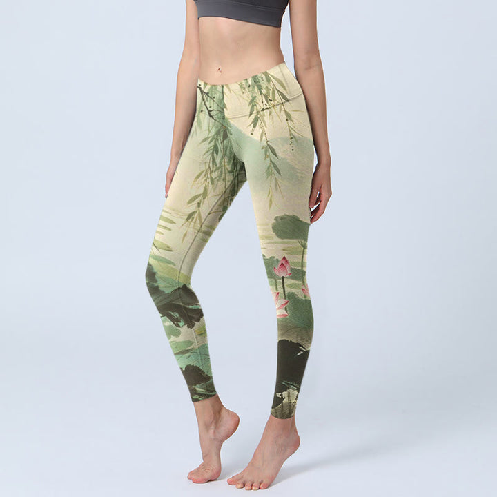 Leggings de yoga para mujer con estampado de flores de loto rosa, Buddha Stones - Verdemar - US18，UK/AU22，EU50 (4XL) - image 1