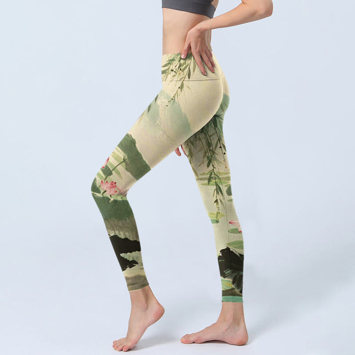 Leggings de yoga para mujer con estampado de flores de loto rosa, Buddha Stones - image 2