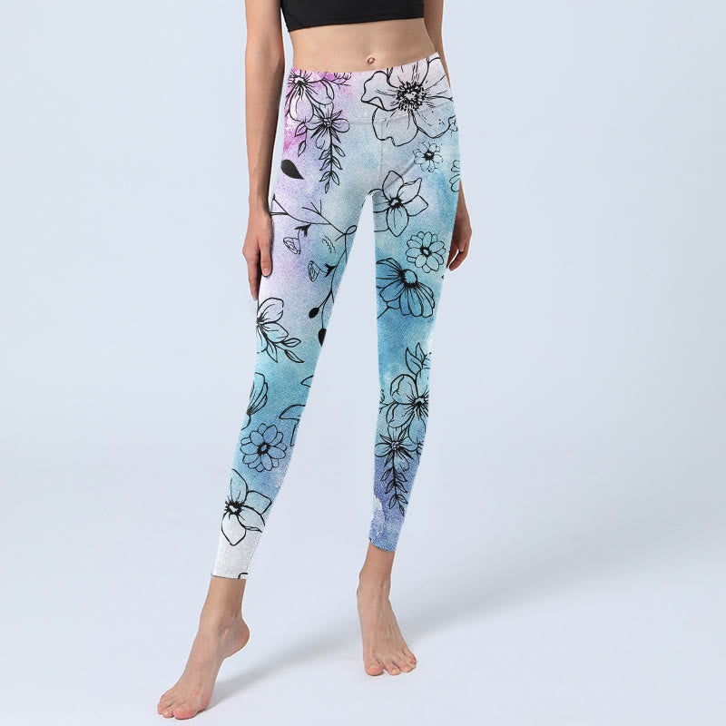 Leggings de yoga para mujer con estampado de hojas y flores de Buddha Stones en negro - image 5