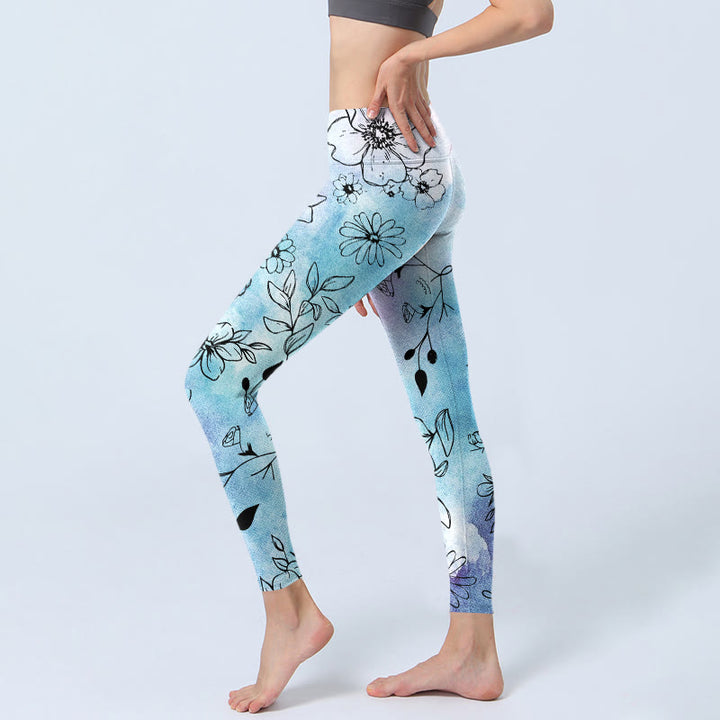 Leggings de yoga para mujer con estampado de hojas y flores de Buddha Stones en negro - image 3