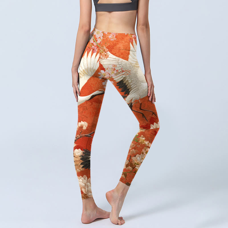Leggings de yoga para mujer con estampado de flores de loto, grulla de corona roja y Buddha Stones - image 6