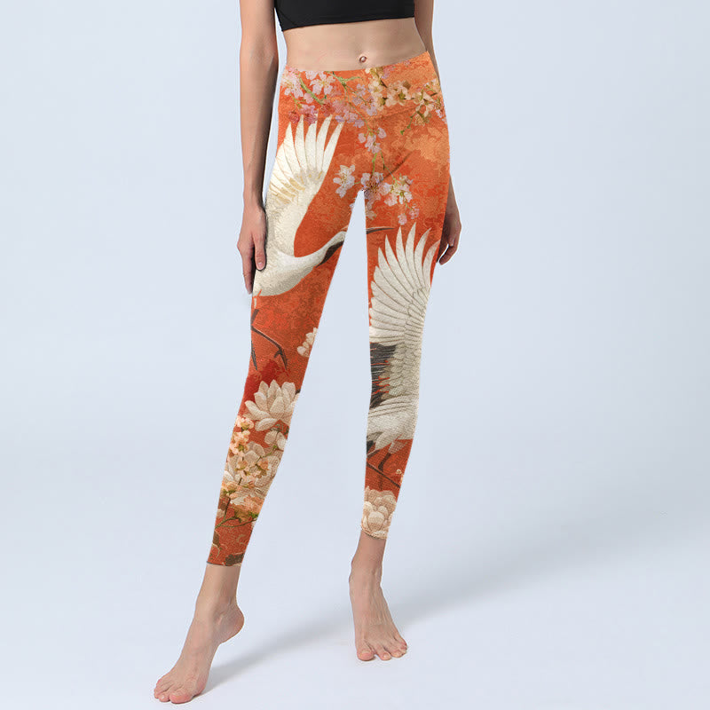 Leggings de yoga para mujer con estampado de flores de loto, grulla de corona roja y Buddha Stones - image 6
