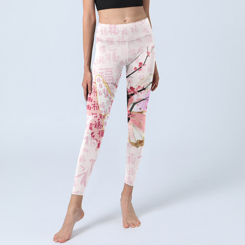 Leggings de yoga para mujer con estampado de Buddha Stones , flor de ciruelo y personaje Fu - image 5