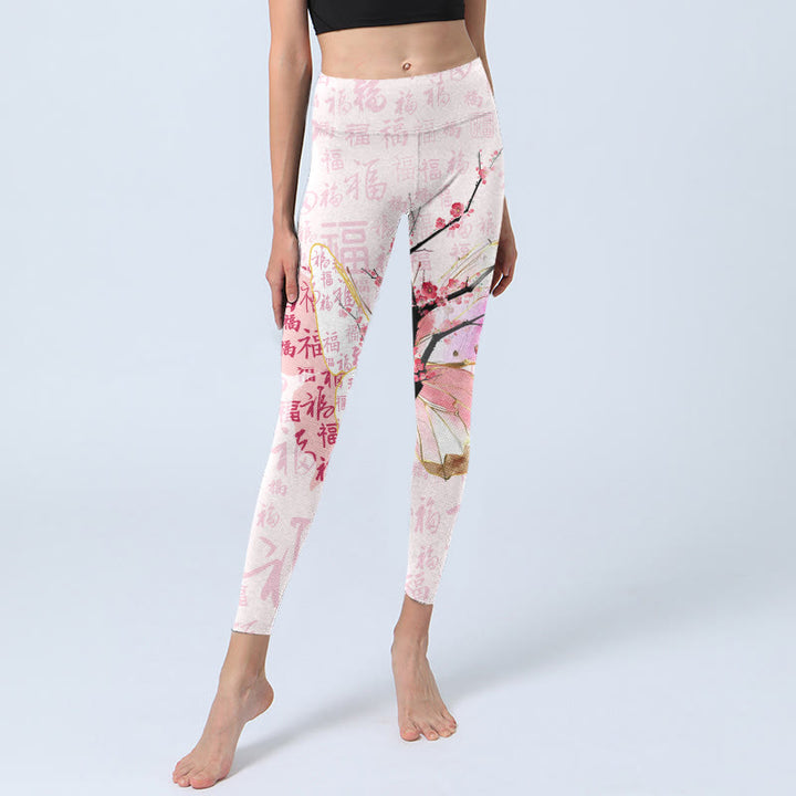 Leggings de yoga para mujer con estampado de Buddha Stones , flor de ciruelo y personaje Fu - image 5