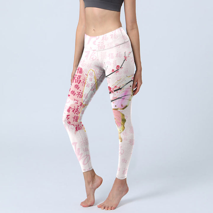 Leggings de yoga para mujer con estampado de Buddha Stones , flor de ciruelo y personaje Fu - Lavanda Rubor - US18，UK/AU22，EU50 (4XL) - image 1