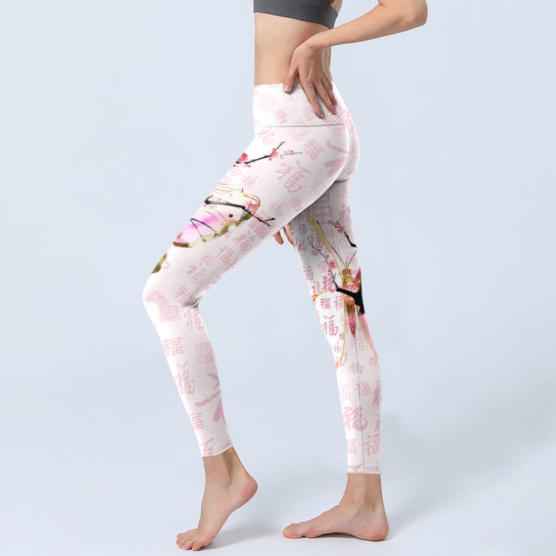 Leggings de yoga para mujer con estampado de Buddha Stones , flor de ciruelo y personaje Fu - image 2