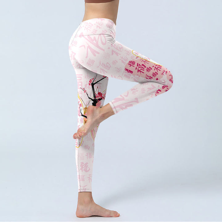 Leggings de yoga para mujer con estampado de Buddha Stones , flor de ciruelo y personaje Fu - image 5
