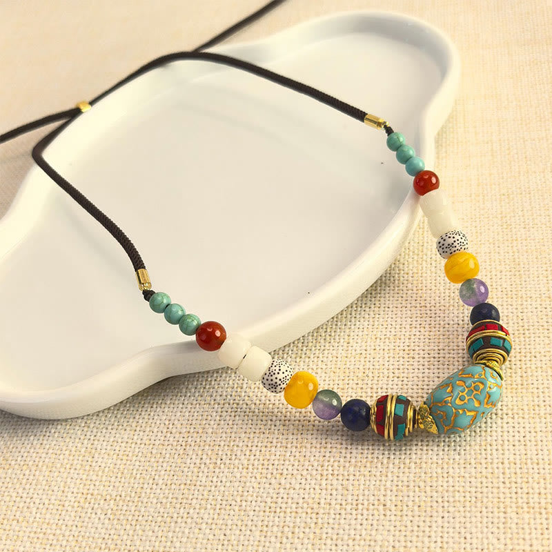 Collar con colgante de equilibrio de cuentas turquesas tibetanas hechas a mano con Buddha Stones - Turquesa - image 0