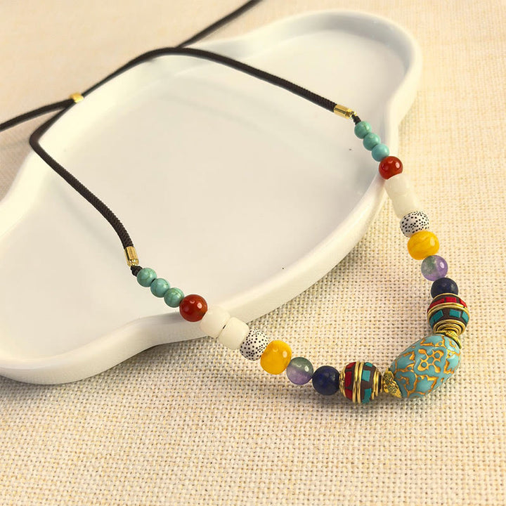 Collar con colgante de equilibrio de cuentas turquesas tibetanas hechas a mano con Buddha Stones - Turquesa - image 0