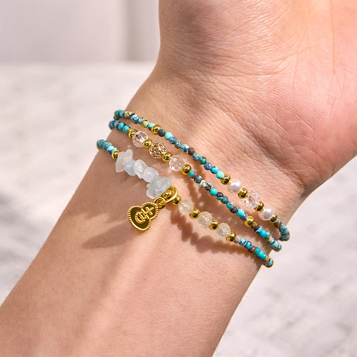 Pulsera de triple vuelta con cuentas de turquesa y Buddha Stones