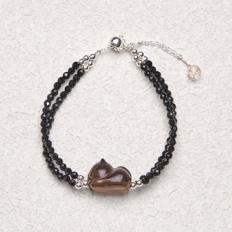 Pulsera de doble capa con Buddha Stones, obsidiana de hielo, espinela negra y gato tumbado. - image 5