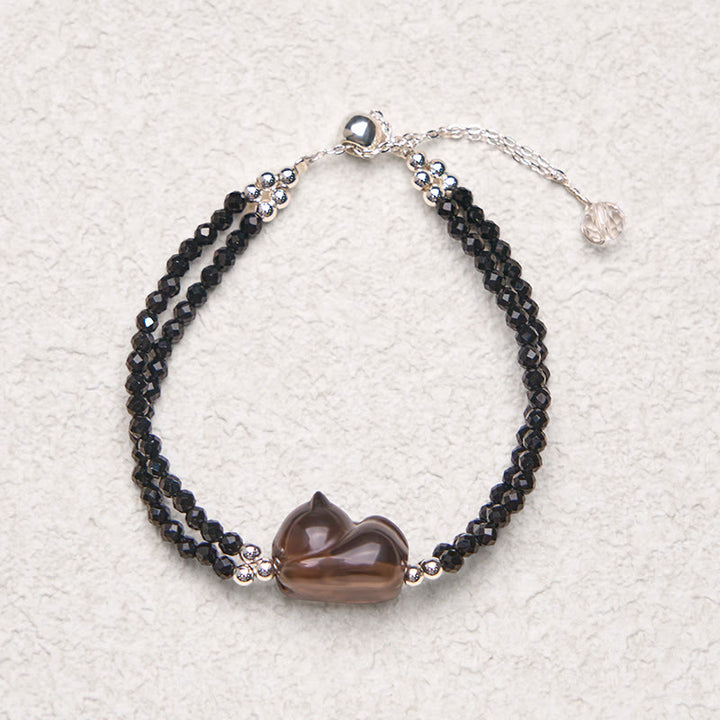 Pulsera de doble capa con Buddha Stones, obsidiana de hielo, espinela negra y gato tumbado. - image 5
