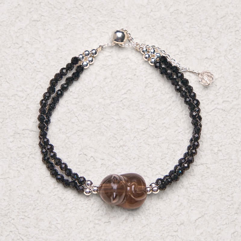 Pulsera de doble capa con Buddha Stones, obsidiana de hielo, espinela negra y gato tumbado. - image 6