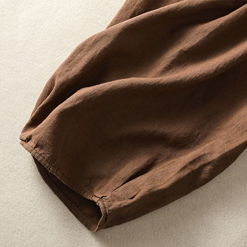 Pantalones harén de algodón y lino con bordado informal de Buddha Stones para mujer, de largo 7-8, con bolsillos - image 28