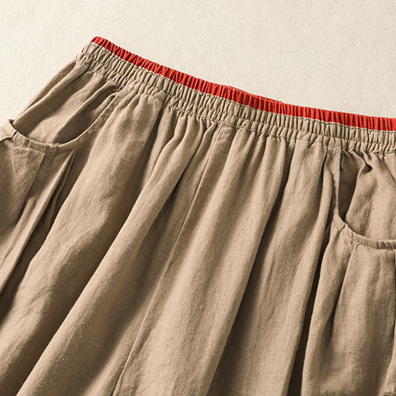 Pantalones harén de algodón y lino con bordado informal de Buddha Stones para mujer, de largo 7-8, con bolsillos - image 2