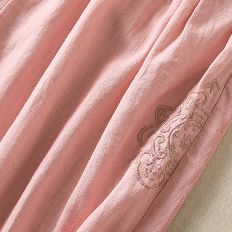 Pantalones harén de algodón y lino con bordado informal de Buddha Stones para mujer, de largo 7-8, con bolsillos - image 21