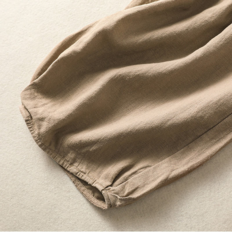 Pantalones harén de algodón y lino con bordado informal de Buddha Stones para mujer, de largo 7-8, con bolsillos - image 5