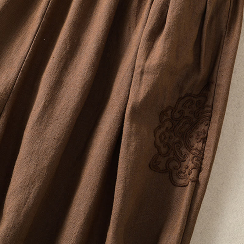 Pantalones harén de algodón y lino con bordado informal de Buddha Stones para mujer, de largo 7-8, con bolsillos - image 27