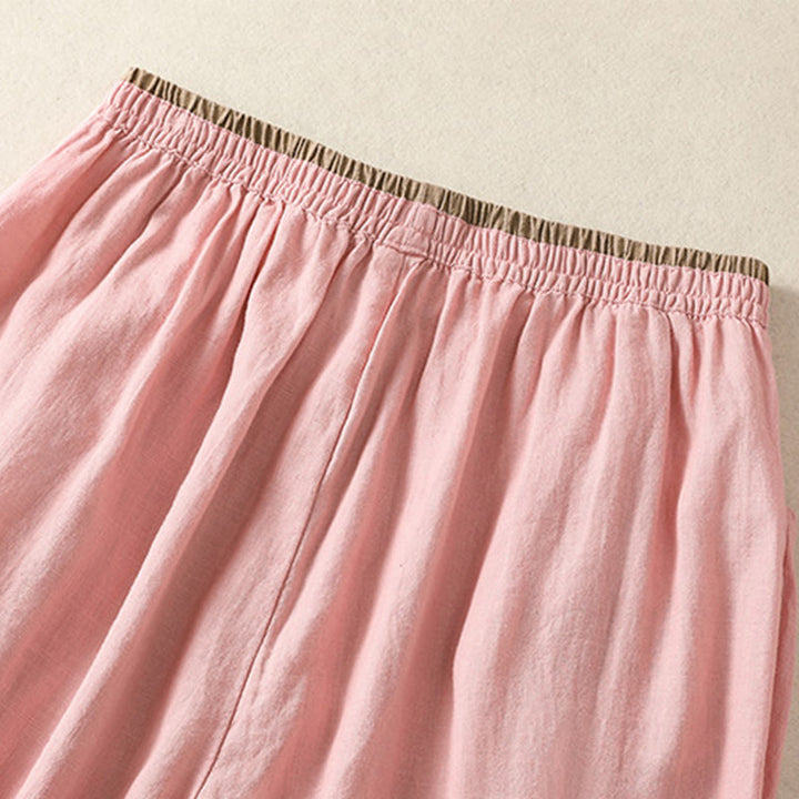 Pantalones harén de algodón y lino con bordado informal de Buddha Stones para mujer, de largo 7-8, con bolsillos - image 20