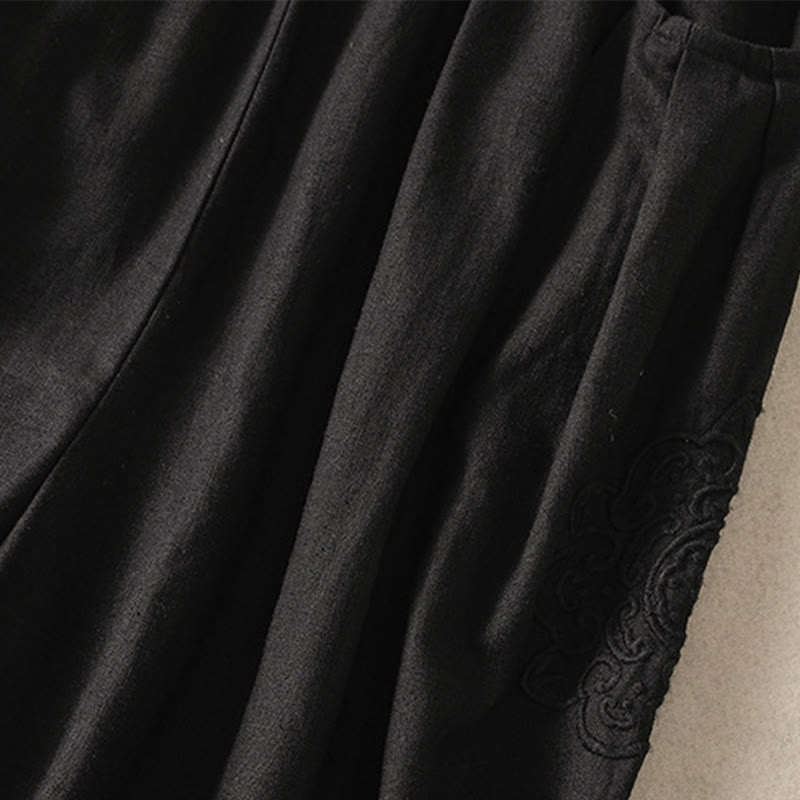 Pantalones harén de algodón y lino con bordado informal de Buddha Stones para mujer, de largo 7-8, con bolsillos - image 33