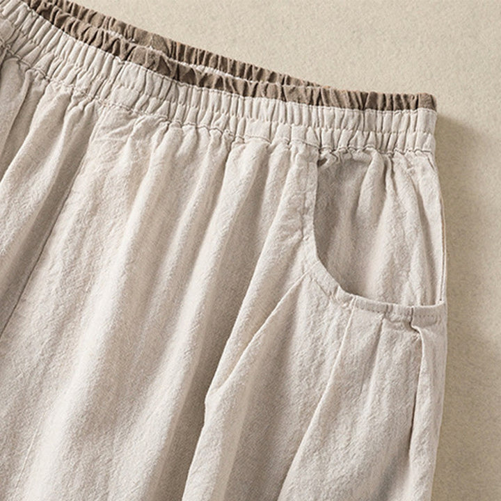 Pantalones harén de algodón y lino con bordado informal de Buddha Stones para mujer, de largo 7-8, con bolsillos - image 9