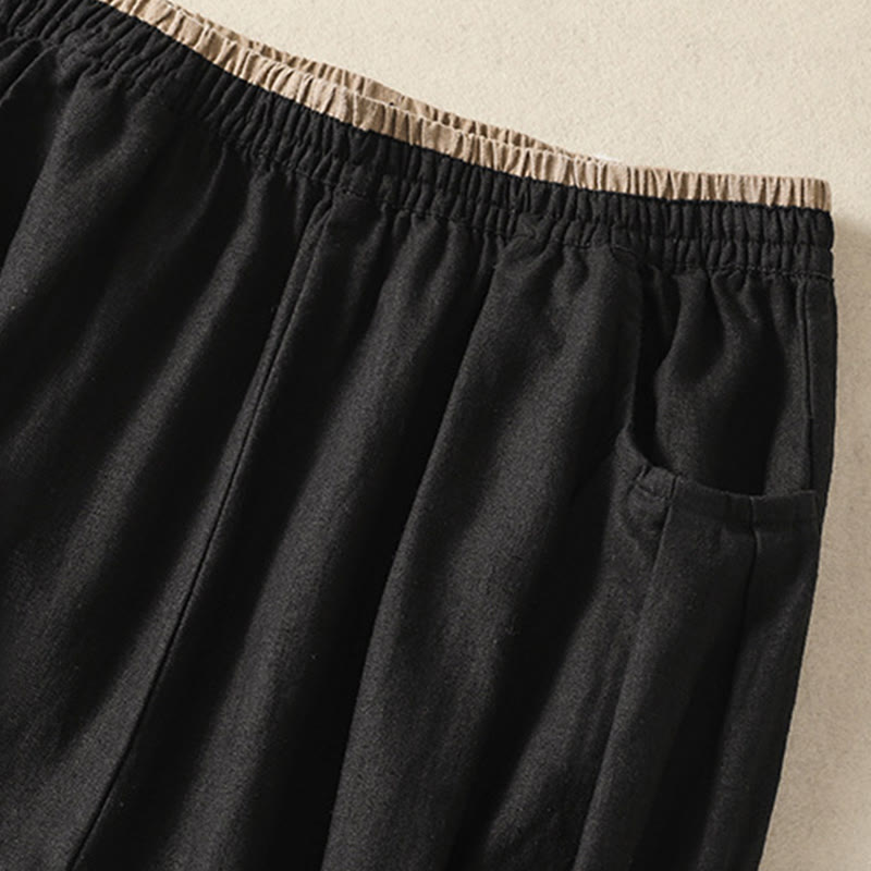 Pantalones harén de algodón y lino con bordado informal de Buddha Stones para mujer, de largo 7-8, con bolsillos - image 32