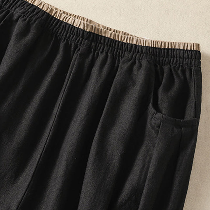 Pantalones harén de algodón y lino con bordado informal de Buddha Stones para mujer, de largo 7-8, con bolsillos - image 32