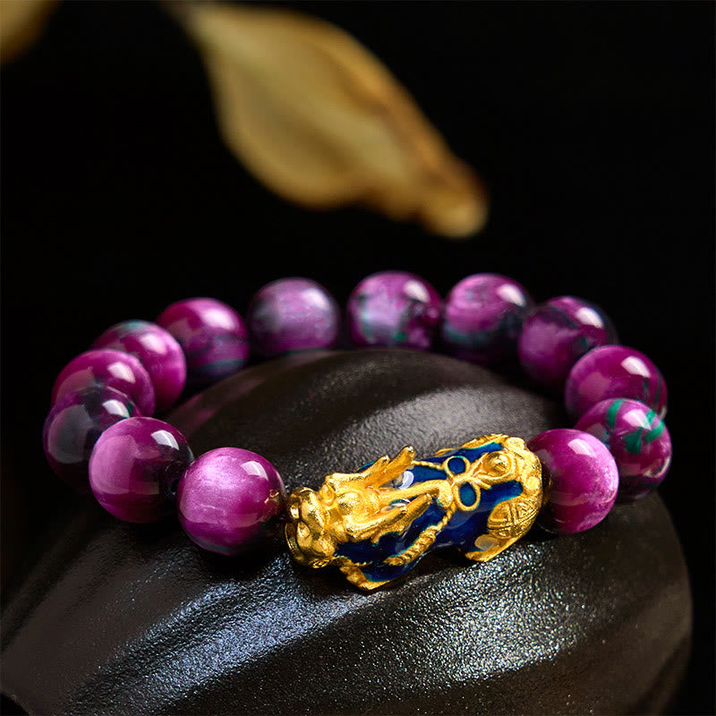 Pulsera PiXiu de curación positiva con Buddha Stones y sauce marino colorido que cambia de color - Sauce marino púrpura de 12 mm (circunferencia de la muñeca: 17-18 cm) - image 5