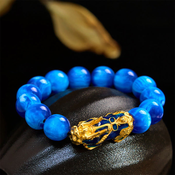 Pulsera PiXiu de curación positiva con Buddha Stones y sauce marino colorido que cambia de color - Sauce marino azul de 12 mm (circunferencia de la muñeca: 17-18 cm) - image 0