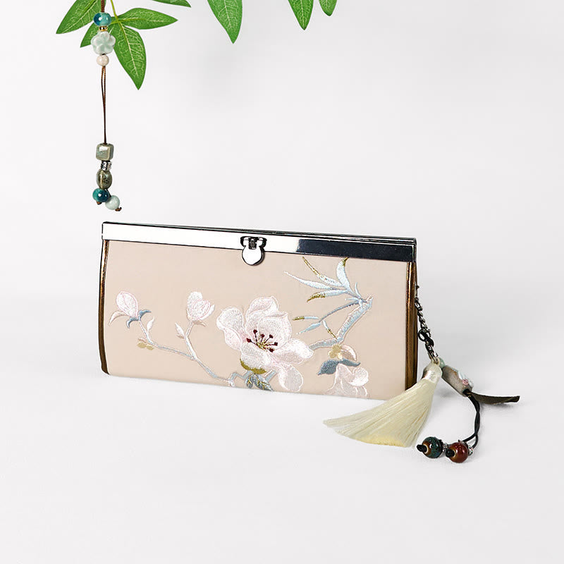Cartera portamonedas de gran capacidad con bordado de doble cara y flor de magnolia de Buddha Stones - image 3